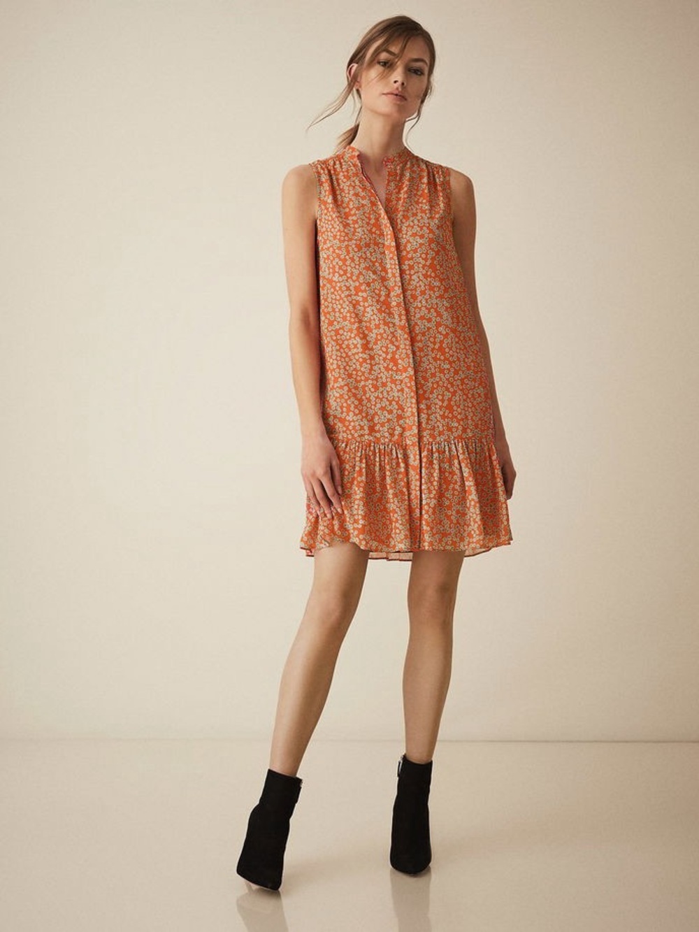 Reiss Nia Printed Shift Dress Size 8 Orange Green